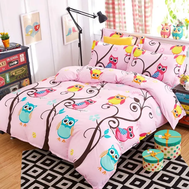Unyqoos Charmant Roze Kinderbeddengoed Met Schattig Uilenontwerp Voor Meisjes, 2-Delige Set Met Zachte Microvezel