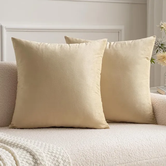 Ibenzoa Sierlijke Fluwelen Kussenhoezen Set van 2 met Onzichtbare Rits voor Elegante Woondecoratie beige