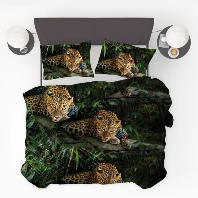 Beau Maison Dekbedovertrek Jungle Leopard - 200x200/220cm + 2 kussenslopen - 100% Microperkal Zwart Groen