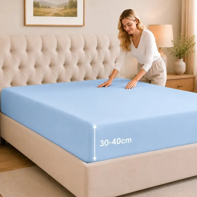 Tbeloo Hoeslaken 90x200 cm – 40 cm Diepe Hoek – Geborstelde Microvezel – Lichtblauw