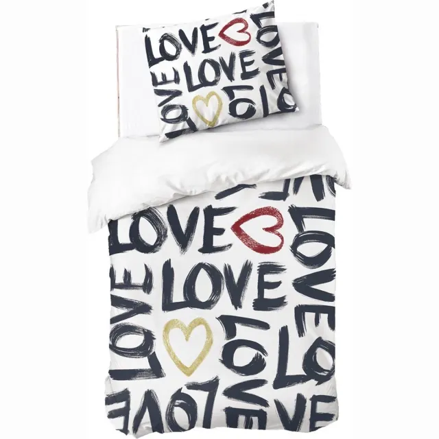 Dindi Home Dekbedovertrek Coloured Love - 140x220 - 100% katoen - Wit