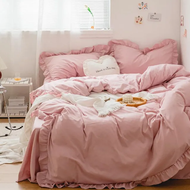 Ibenzoa Romantisch Roze Beddengoedset Met Ruches Voor , Ideaal Voor Meisjes En Tieners