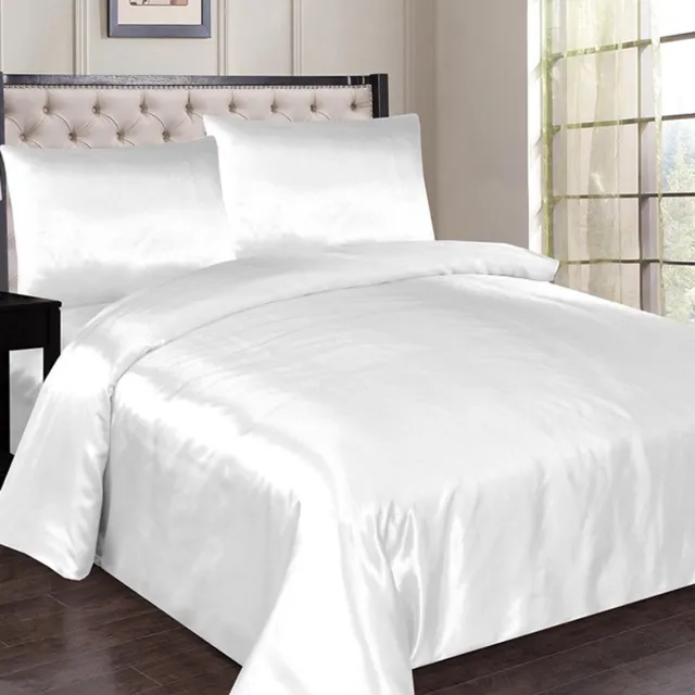 Zavelo Glanzend Satijnen Dekbedovertrek Beauty Silk Wit-1-persoons (140 x 200/220 cm)
