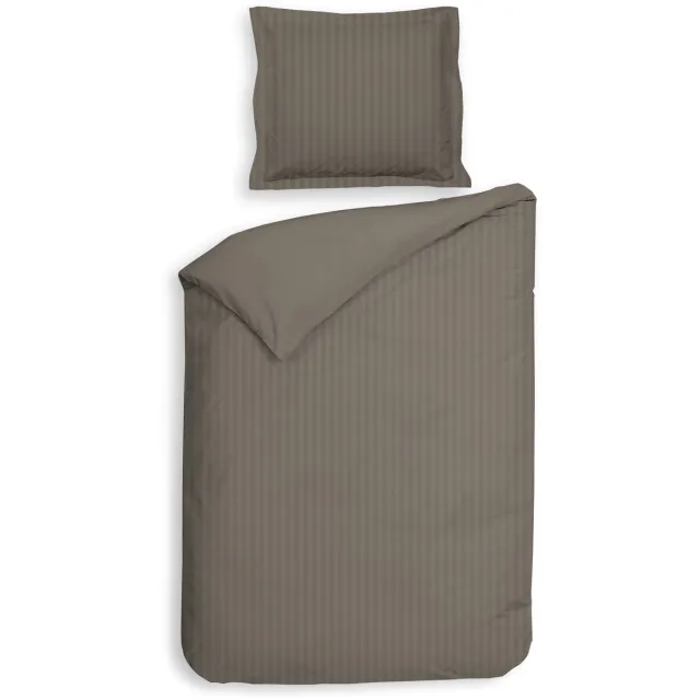 Heckettlane Dekbedovertrek Banda - Bedlinnen met Strepen - 140x200-220 cm - Eenpersoons - Taupe - Dekbedovertrek van 100% Katoen-Satijn Taupe Grey