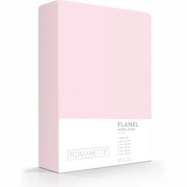 Romanette luxe flanellen hoeslaken - roze - lits-jumeaux extra lang (180x220 cm)