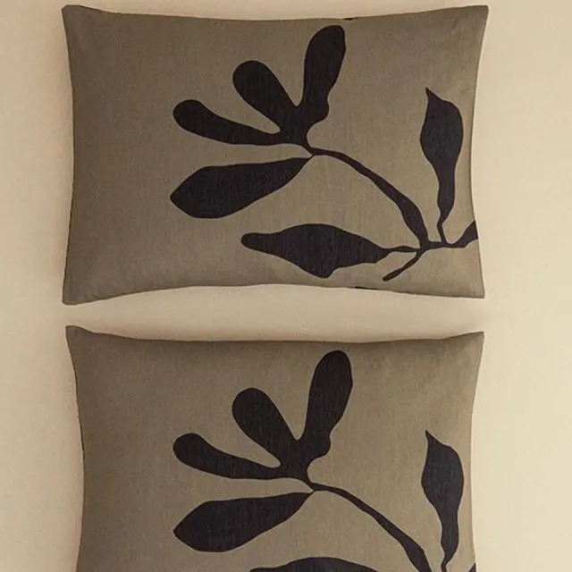 English Home Bohemian Flora - 2x Kussenslopen - Zacht Katoen - Met Digitale Print - 50x70 cm - 2 stuks - Groen/ Zwart