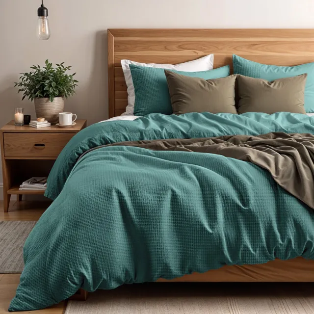 Primaviera Deluxe Waffle Dekbedovertrek - Eenpersoons - 140X200/260 + 1 x kussensloop 60x70 - Groen