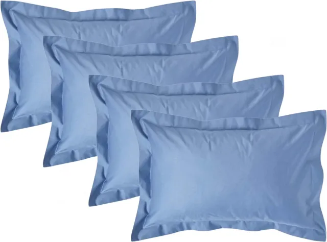 Homescapes Luxe Satijn Kussensloop 50x75 cm met Sierrand – Staalblauw – Set van 4 – 100% Egyptisch Katoen Satijn – Draaddichtheid 1000