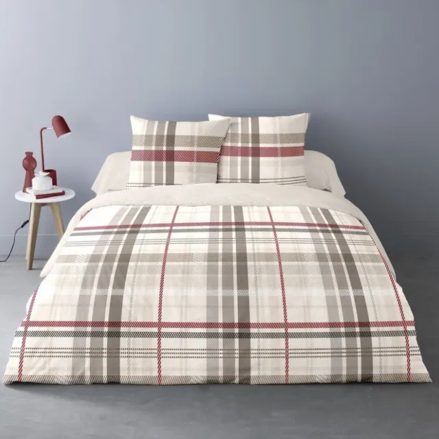 Better Nights Luxe Polar Fleece dekbedovertrek Riff - 240x220 beige bruin wit rood lichtbruin