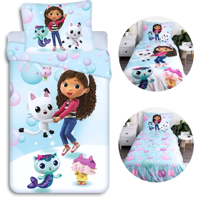Disney Gabby’s Dollhouse Beddengoed Set, katoenen dekbedovertrek met rits 140x200 cm, Oeko-Tex Gabby’s Dollhouse Blauw