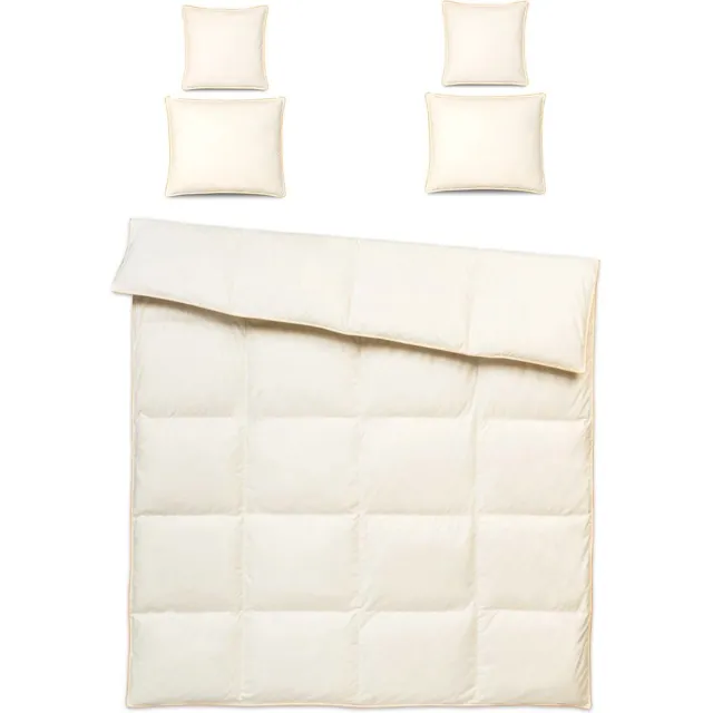 OnceDoce® Donzen Dekbed 220x200cm – 3 kg Dons Vulling - 2 Persoons Ganzendons Dekbed – 100% Katoenen Tijk - Satijnen Bies – Kleur Crème – Herfst/Winter Seizoen + 2 Kussens 50x60mm + 2 Kussens 40x40cm