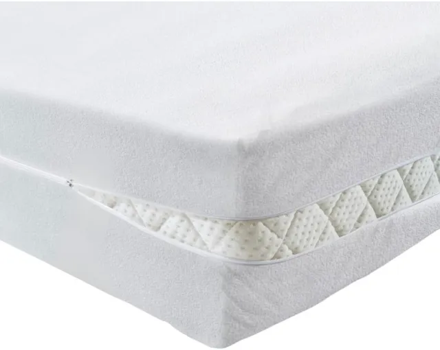 Famanu Badstof matrashoes 90x200 cm, niet gewatteerde matrasbeschermer voor matrashoogte 16–22 cm wit