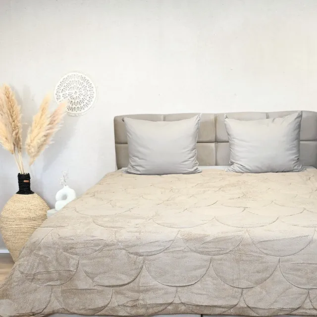 Happybed All year dekbed enkel 240x200 - Lits Jumeaux - Teddy/velvet - Wasbaar dekbed zonder overtrek - Bedrukt dekbed zonder hoes - Hoesloos Dekbed met Print - Taupe