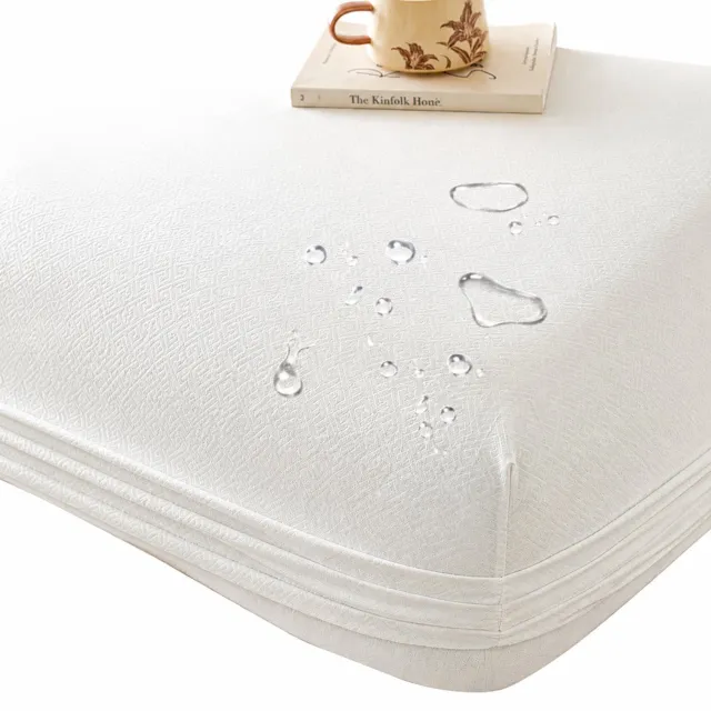 SWGOTA Waterdicht hoeslaken 198 x 203 cm met 2 kussenslopen - Melkwit, geborstelde stof, voor matrassen tot 30 cm dik