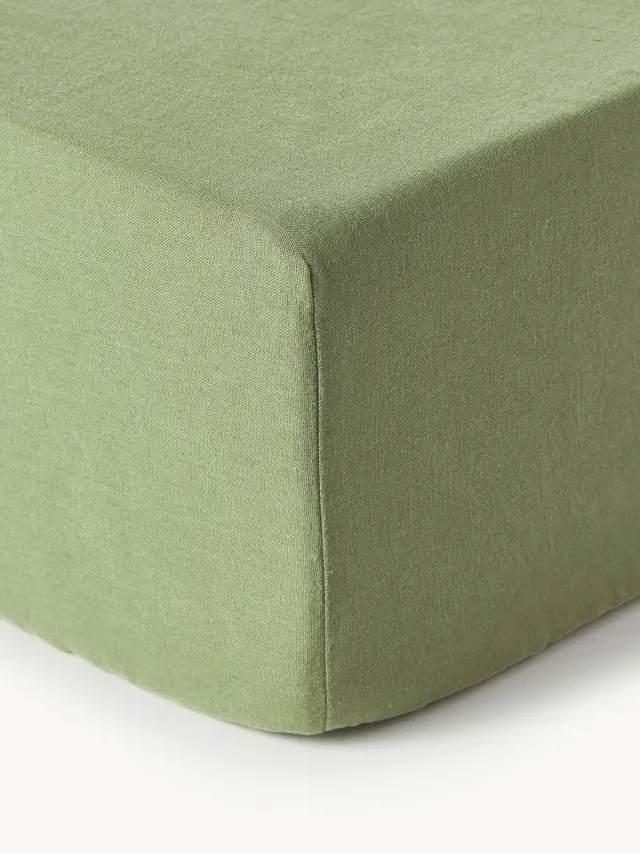 Westwing Collection Boxspring hoeslaken Airy, gewassen linnen Groen