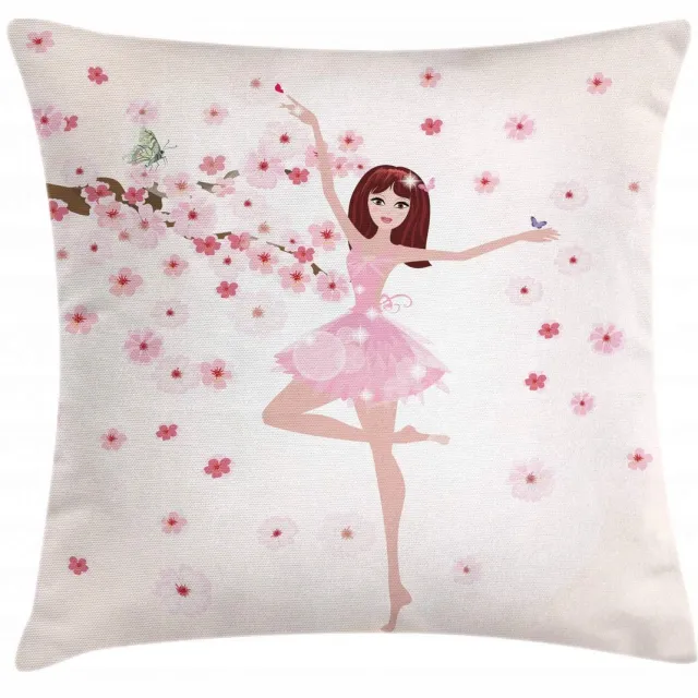 ABAKUHAUS Balletkussenhoes – Sakura-Meisje Ballerina – Dubbelzijdig bedrukt – Wasbaar met rits – 45x45 cm – Roze, Bleek, Perzik Rose