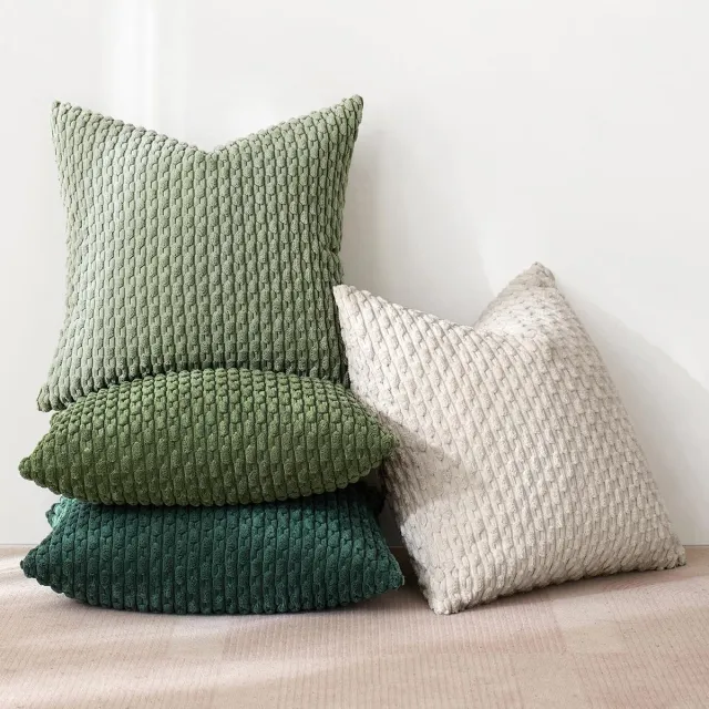 Famanu Set van 4 corduroy kussenslopen, decoratieve kussenhoezen, moderne bankkussensoop, kussens, bankkussens voor bank, sierkussen, woonkamer, slaapkamer, 50 x 50 cm, groene serie