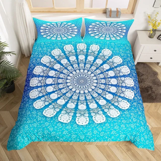 Famanu Boho beddengoed dekbedovertrek set, King 3-delig, sportieve decoratie met mandala, inclusief 2 kussenslopen, rits, zachte microvezel Zwart
