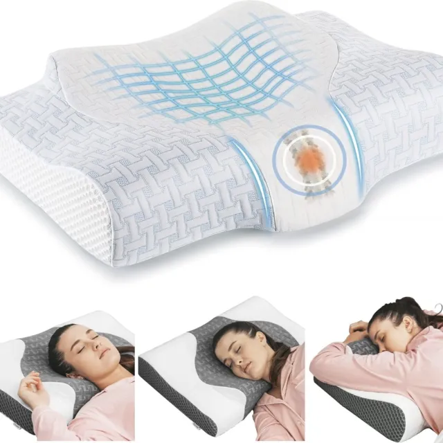 Elviros Cervicaal Contour Hoofdkussen van Geheugenschuim voor nek- en schouderpijn, 2-in-1 orthopedisch slaapkussen, verstelbaar ergonomisch neksteunkussen voor zij, rug- en buikslapers (Blauw)