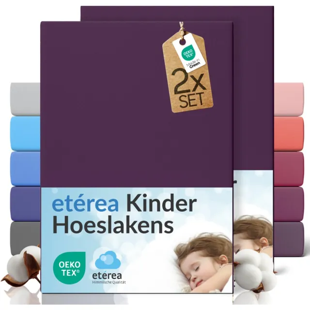 etérea Himmlische Qualität etérea Jersey hoeslaken kinderen 2-pack 80x160-80x180 cm (hoek 20 cm) 100% katoen - Pruim Plum
