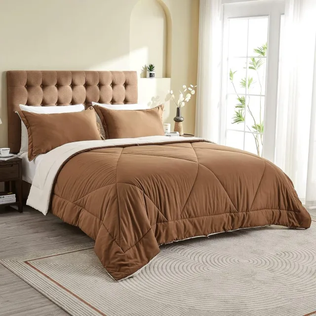 Siebenschläfer Dekbed 240 x 220 cm, omkeerbaar dekbed, zomerdekbed 200 GSM vulling, microvezeldekbed, 240 x 220 cm, lichtgewicht zomerdekbed, bruin/beige