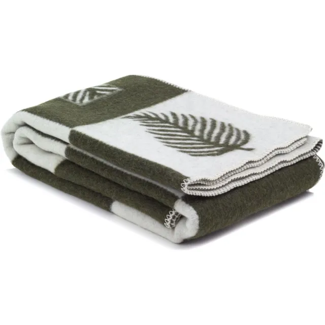 Most Merino wollen bed deken Blad - 1 persoons - groen-wit groen - wit