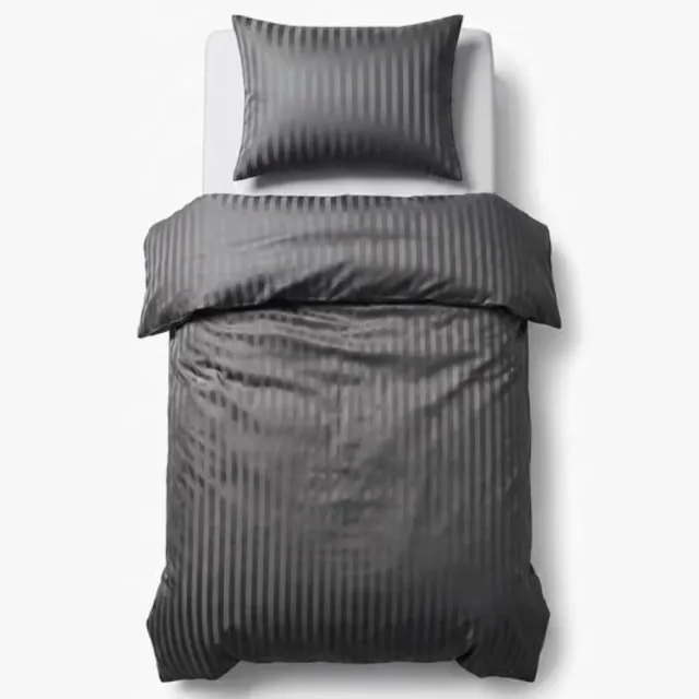 Sleeptime 1-persoons dekbedovertrek (dekbed hoes) antraciet grijs / donkergrijs gestreept met fijne smalle strepen / banen 140 x 220 cm (rustig beddengoed slaapkamer!)