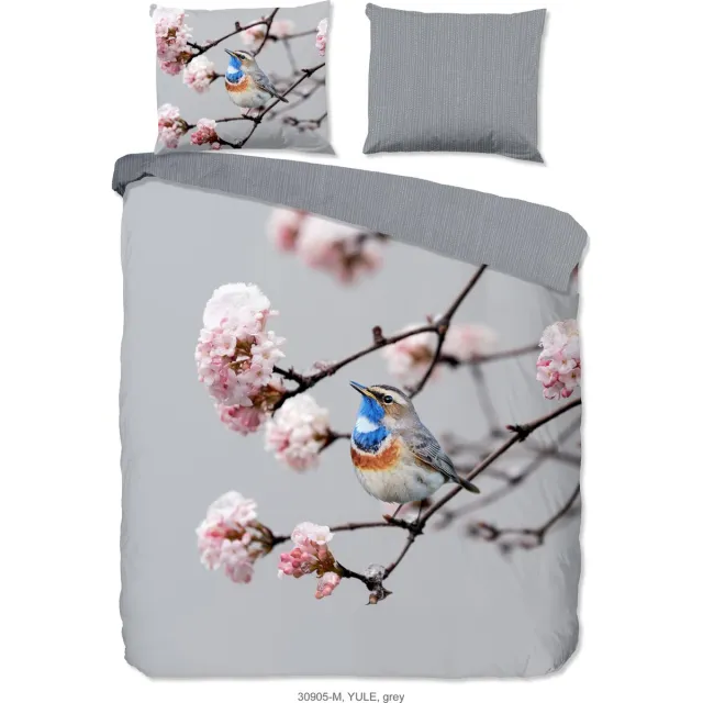 Pure dekbedovertrek blauwborst vogel - 2 persoons 200x200/220 cm - Grijs - Microvezel Grey