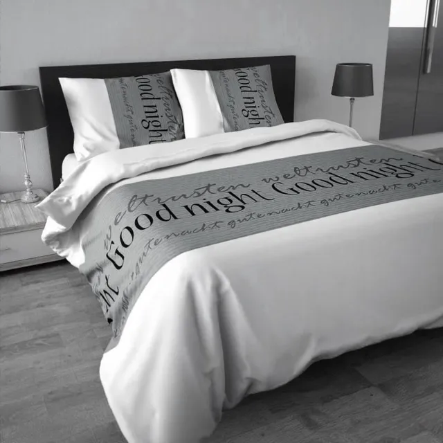 Welterusten flanel Goodnight Grey Dekbedovertrekset 200x220 + 2 kussenslopen 60x70 -Grijs wit