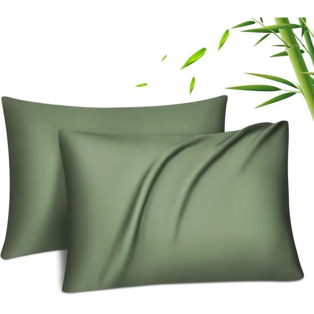 Famanu Set van 2 bamboe kussenslopen 50 x 70 cm, lyocell, ademend en hypoallergeen, met verborgen ritssluiting green