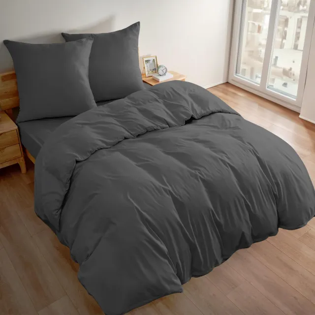 Ibenzoa Beddengoedset van geborstelde microvezel met ademend ontwerp en praktische ritssluiting, 3-delig, donkergrijs