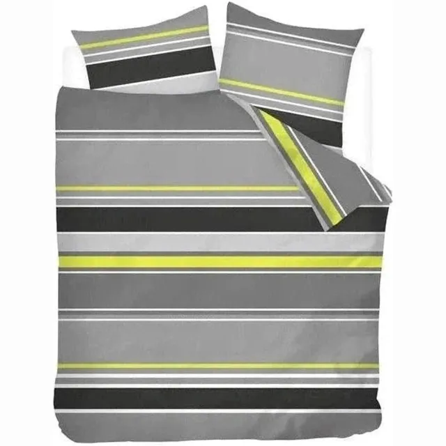 Sleepnight Dekbedovertrek Katoen Basha Lime - 140 x 200/220 cm + 1 kussensloop - [Groen,Grijs,Antraciet]