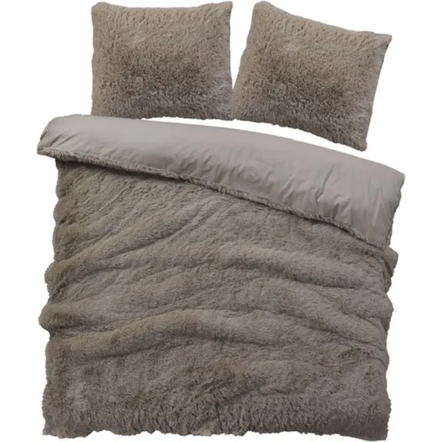 iSleep Dekbedovertrek Teddy Plush - Eenpersoons - 140x200/220 cm - Zand