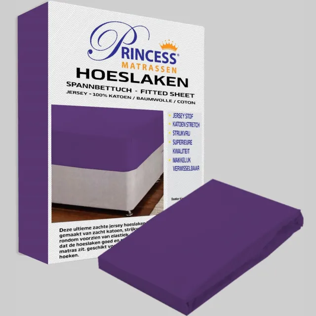 Princessmatrassen Het Ultieme Zachte Hoeslaken- Jersey -Stretch -100% Katoen -2Persoons-160x200x30cm-Paars