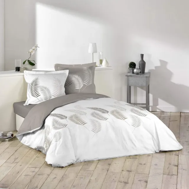 JGS ® Beddengoedset van Katoen met Stijlvolle Print en Hoge Draaddichtheid grijs wit