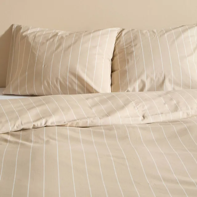 NOUS Living gestreepte katoenen 2-persoons dekbedovertrek 200x220 cm - zand/offwhite, foto 2