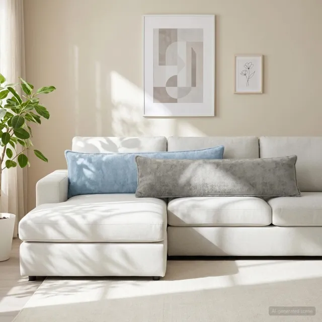 vidaXL Kussensloop 2 st HOUTEN Lichtgrijs 40 x 145 cm Nep Konijnenbont, foto 2