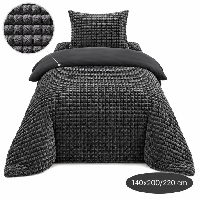 Roden Blue Popcorn fleece dekbedovertrek set - 140x200/220 cm - Antraciet - Zacht - Anti-allergeen - Wasbaar