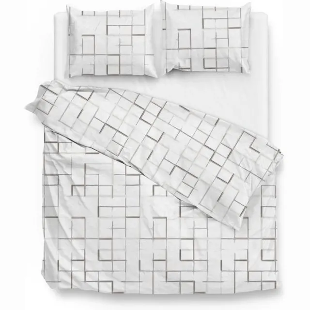 Zo! Home Alois Dekbedovertrek - Flanel - Tweepersoons - 200x200/220 cm - White/Grey Wit