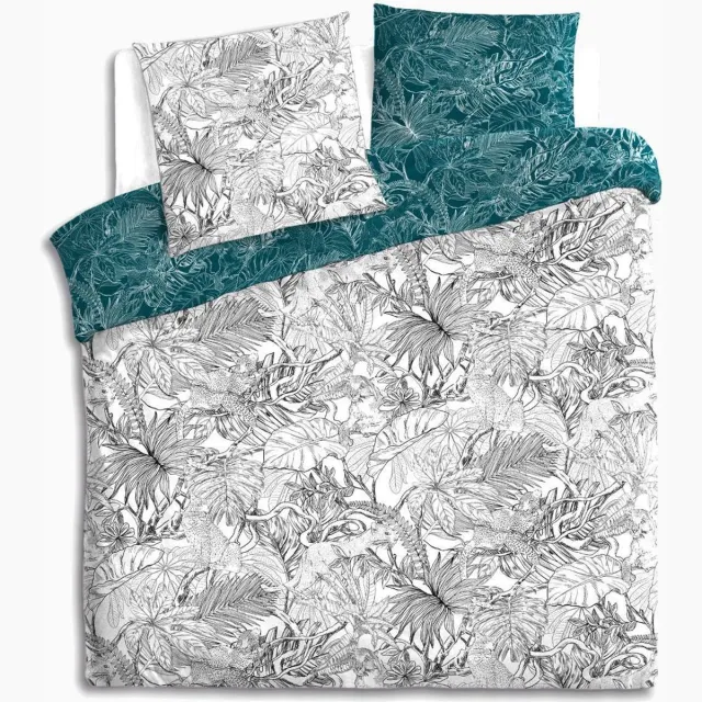 Atmosphera Créateur d'intérieur® Tweezijdig katoenen dekbedovertrek 240x220 met drukknopen in jungleprint Noir et blanc
