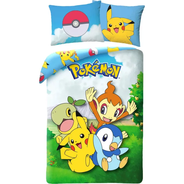 Pokémon Dekbedovertrek Piplup, Turtwig, Chimchar & Pikachu 140 x 200 cm (70 x 90 cm) Multi
