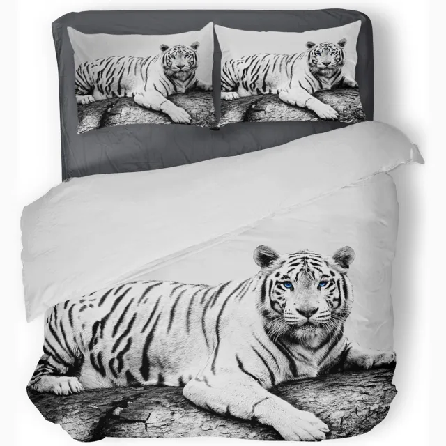 Eleganzzz Dekbedovertrek White Tiger - wit - Dekbedovertrek - Micropercal - Dekbedovertrekken - Tijger Dekbedovertrek