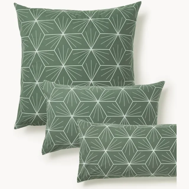 Westwing Collection Dubbelzijdige kussenhoes Ilda met geometrische print Groen