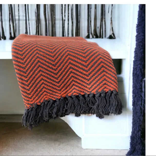 FAB Home Handgemaakte Deken Plaid Oranje Zwart 180x130cm Oranje/rood zwart