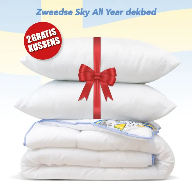 Swedish SKY All Year dekbed + 2 Hoofdkussen - Litsjumeaux Extra Lang - Dekbed Set - 260x220 cm Wit
