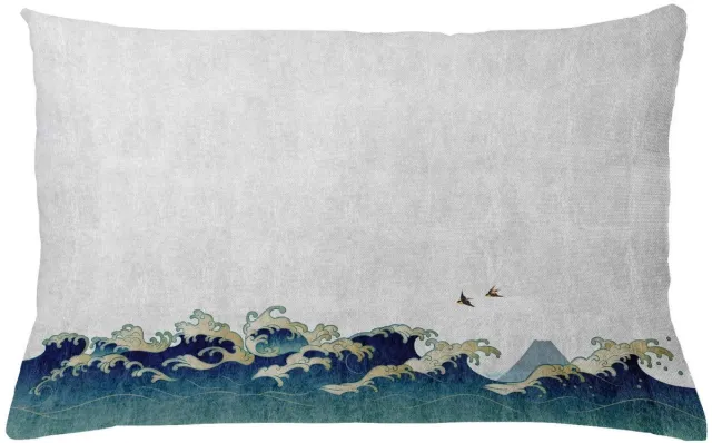 ABAKUHAUS Kussensloop - Kussenhoes - Japanse Welle & Waterstrudel – 65x40 cm – crème-blauwgrijs Creme