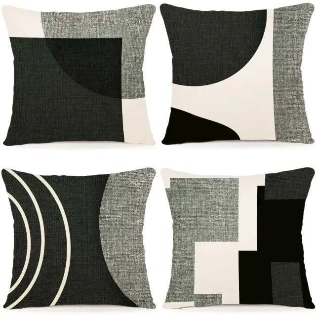 Ibenzoa Set van 4 Luxe Geometrische Linnen Kussenhoezen voor Binnen en Buiten Decoratie zwart