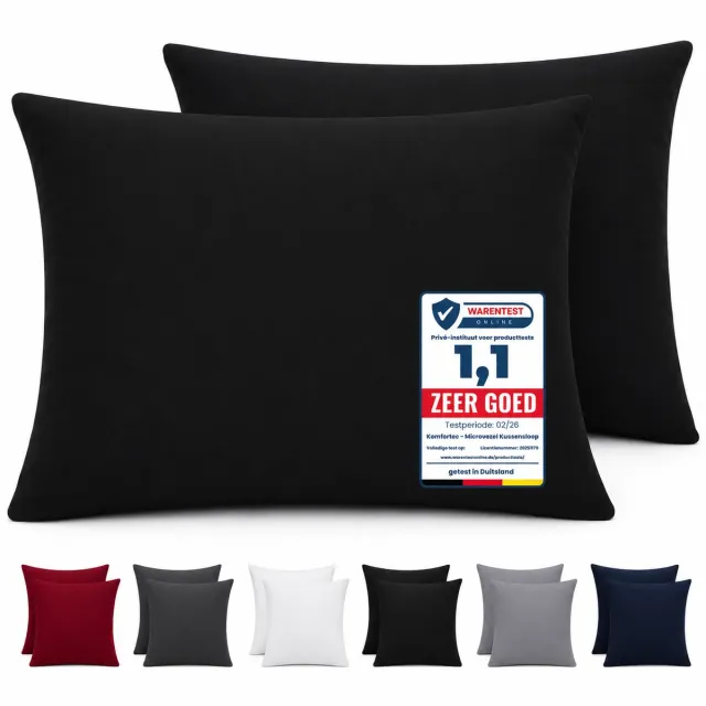 Komfortec Set van 2 Premium Kussenslopen 50x70 cm - Superzachte Kussenhoes – 100% - Geborsteld Polyester - 90g/m²- Zwart