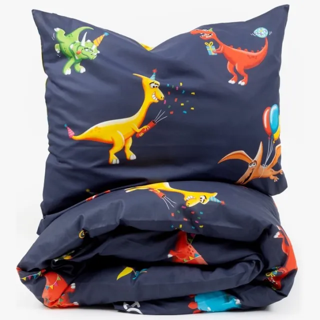Woody Dekbedovertrek 2-persoons - Donkerblauw/Dino Multi