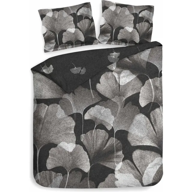 Heckett & Lane Heckettlane Dekbedovertrek Debra - Bedlinnen met Bladeren print - Grijs - Dekbedhoes van 100% Katoen-Twill